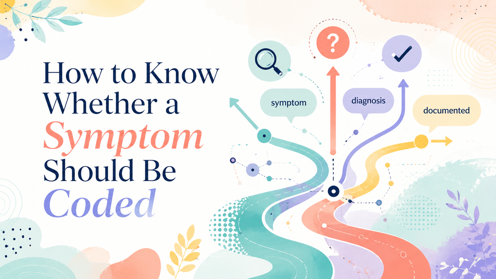 Illustrated symptom coding decision paths leading toward documentation and diagnosis choices