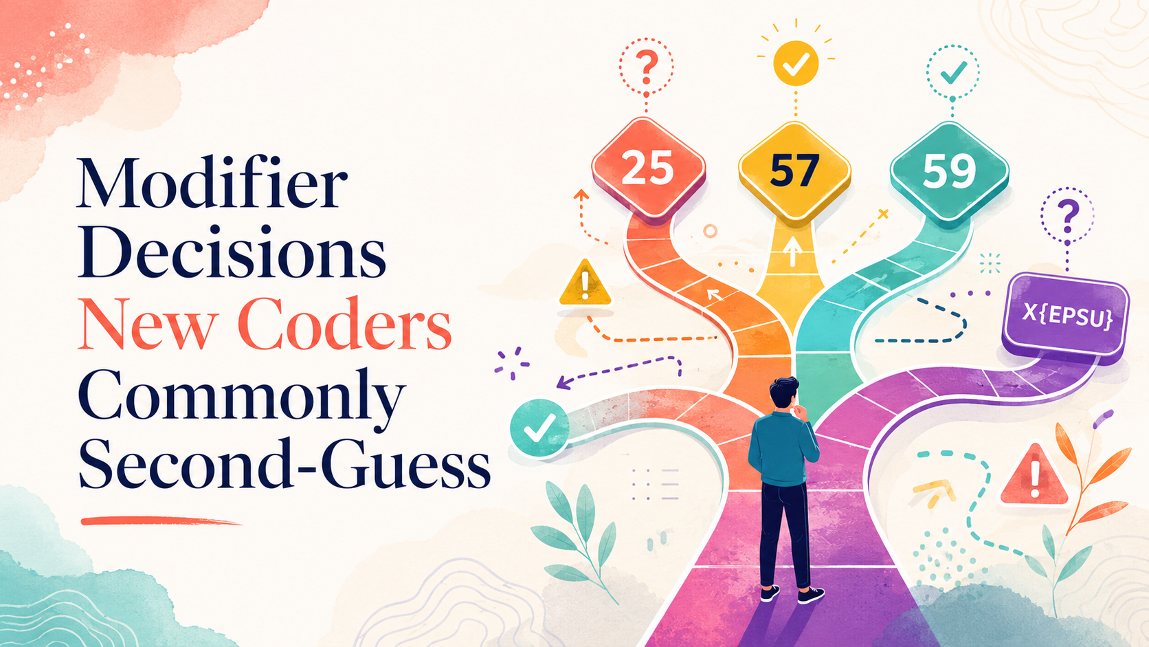 Illustrated decision paths for modifiers 25, 57, 59, and X{EPSU}