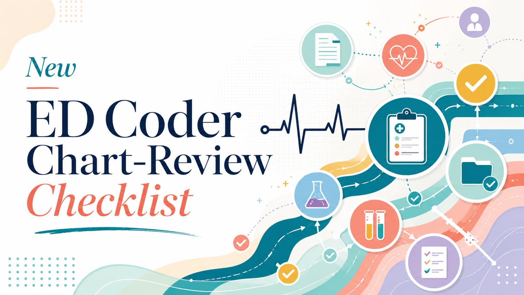 New ED Coder Chart-Review Checklist with connected medical documentation and review icons